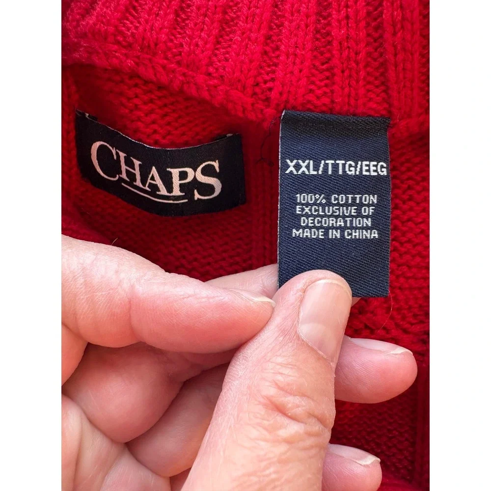Chaps Red Cable Knit Cotton Sweater Mens XXL Mock Neck Button Pullover